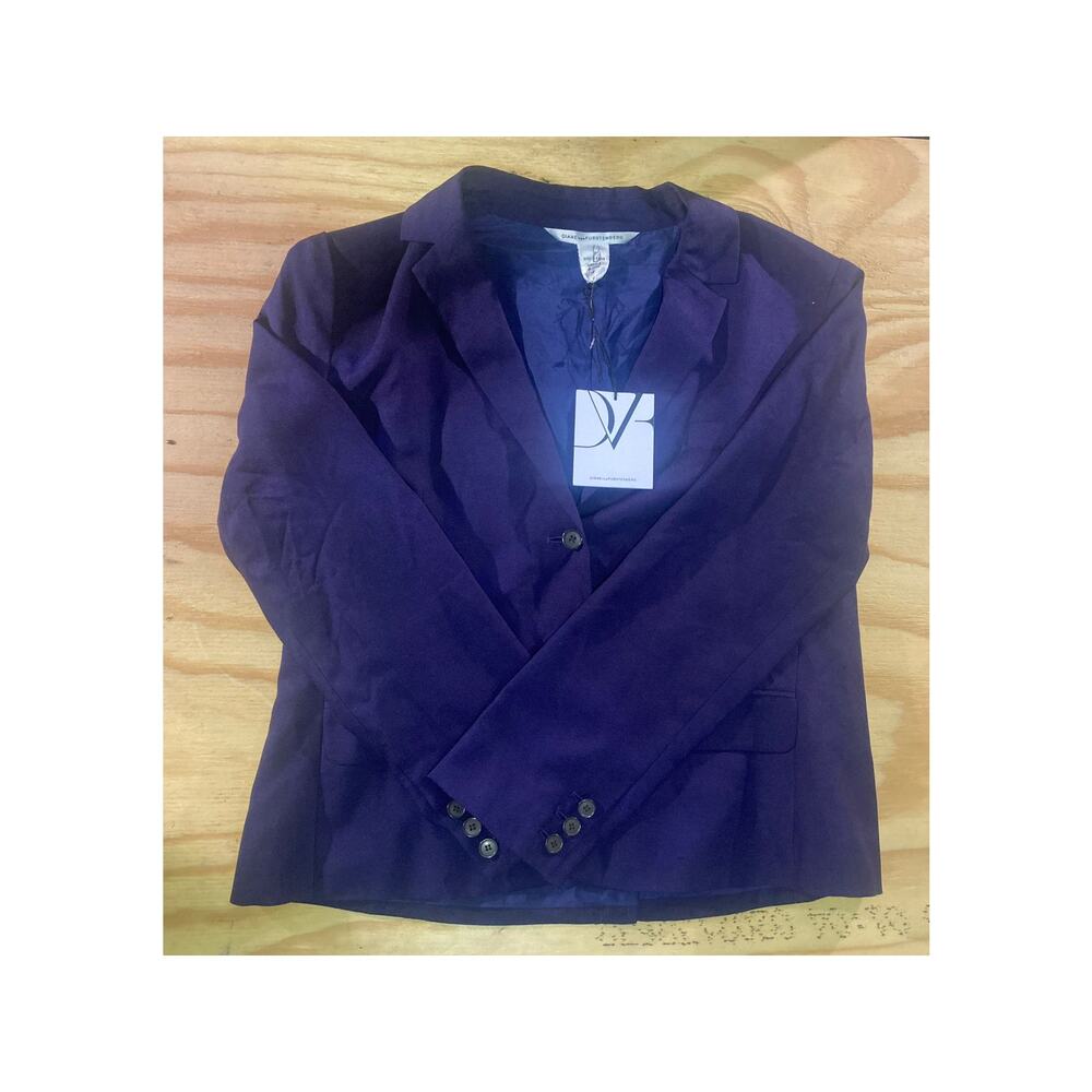 Diane Von Furstenberg School Blazer Crop Jacket Blue Size 12